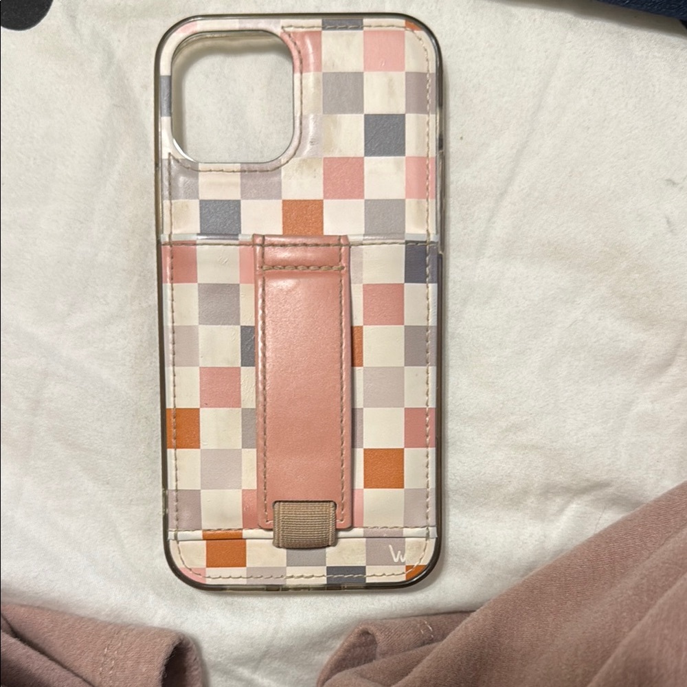 Checkered Phone Case with Pink Strap